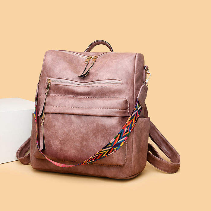 Beakey Women's Fashion Purse Backpack Multipurpose Design Backpack PU Leather Travel bag-Pink