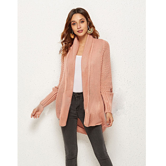 Beakey Women's Batwing Knitted Oversized Slouchy Solid Cardigan Sweater Knit Outwear-Pink