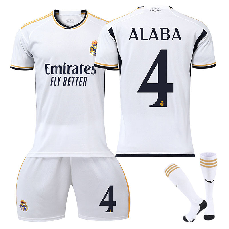 Beakey Real Madrid Home Jersey ALABA #4 Soccer Jersey Kids Adult 3Pcs Jersey Kits