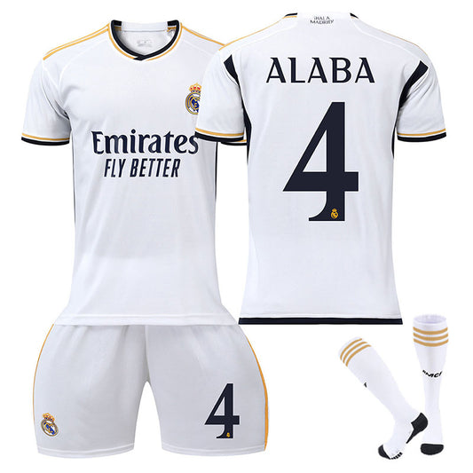Beakey Real Madrid Home Jersey ALABA #4 Soccer Jersey Kids Adult 3Pcs Jersey Kits