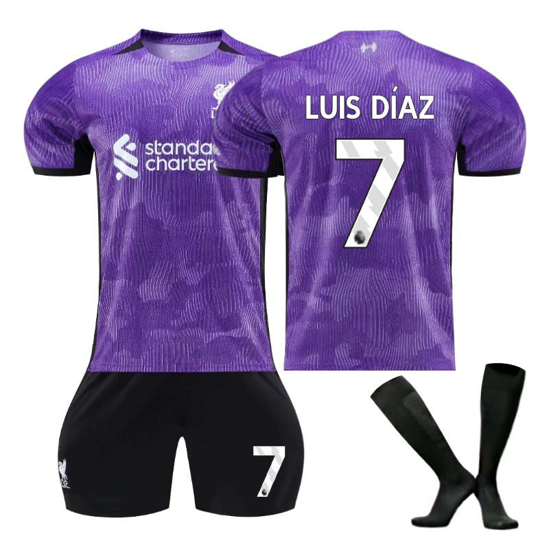 Beakey Liverpool Second Away Jersey LUIS DIAZ #7 Soccer Jersey Kids Adult 3-Pieces Jersey Kits