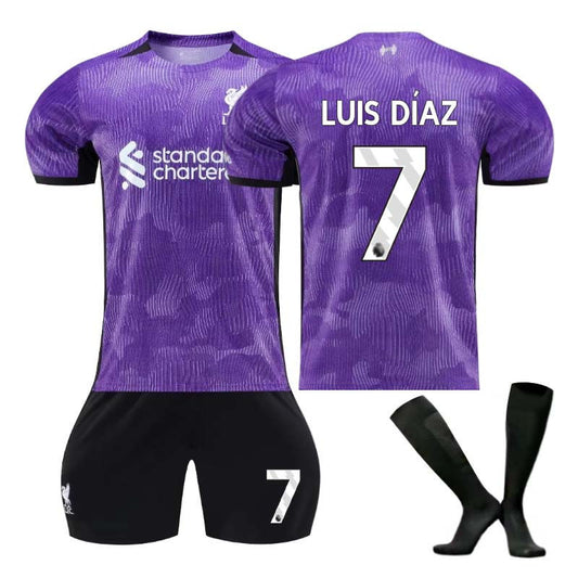 Beakey Liverpool Second Away Jersey LUIS DIAZ #7 Soccer Jersey Kids Adult 3-Pieces Jersey Kits