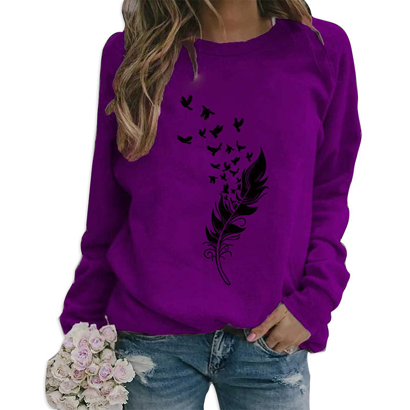 Beakey Womens Casual Long Sleeve T-Shirt Crew Neck Pullover-Purple
