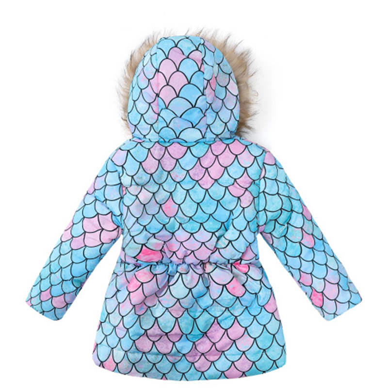 Beakey Kids Girls Winter Coat Colorful Printed Cotton Puffer Hooded Jacket-A