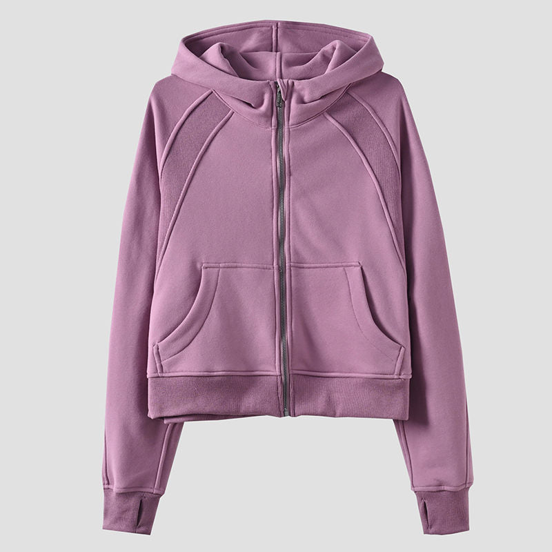 Beakey Womens Full-Zip Up Hoodies with Pockets Thumb Hole Fleece Jacket-Purple