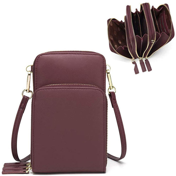 Beakey Crossbody Phone Bag for Women Small Shoulder Bag Cell Phone Wallet Purses and Handbags with 14 Credit Card Slots-Redwine