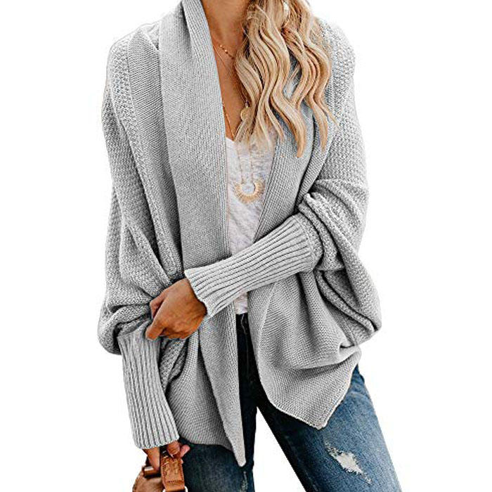 Beakey Women's Batwing Knitted Oversized Slouchy Solid Cardigan Sweater Knit Outwear-Light Gray