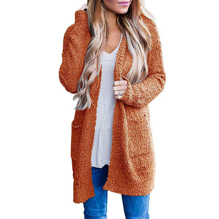 Beakey Women's Winter Long Sleeve Soft Chunky Knit Sweater Cardigan Outwear-Orange-YL1305