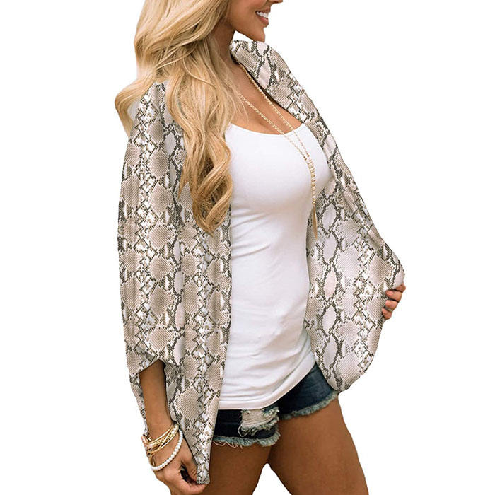 Beakey Women's Summer Floral Print Kimonos Loose Half Sleeve Chiffon Cardigan Blouses Casual Cover Up - Serpentine