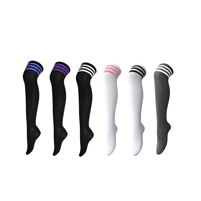Beakey 6 Packs A Womens Long Striped Socks Over Knee Thigh High Socks Warm Stocking