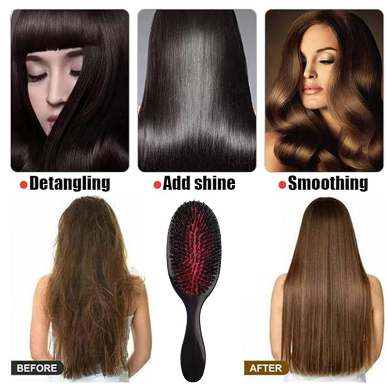 Beakey Boar Bristle Hair Brush Anti-frizz for Curly Fine Tangled Hair-Pink