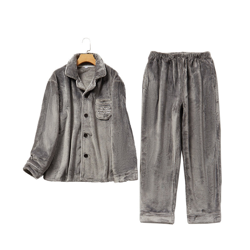 Beakey Thicken Warm Flannel Pajamas Set Homewear-Grey