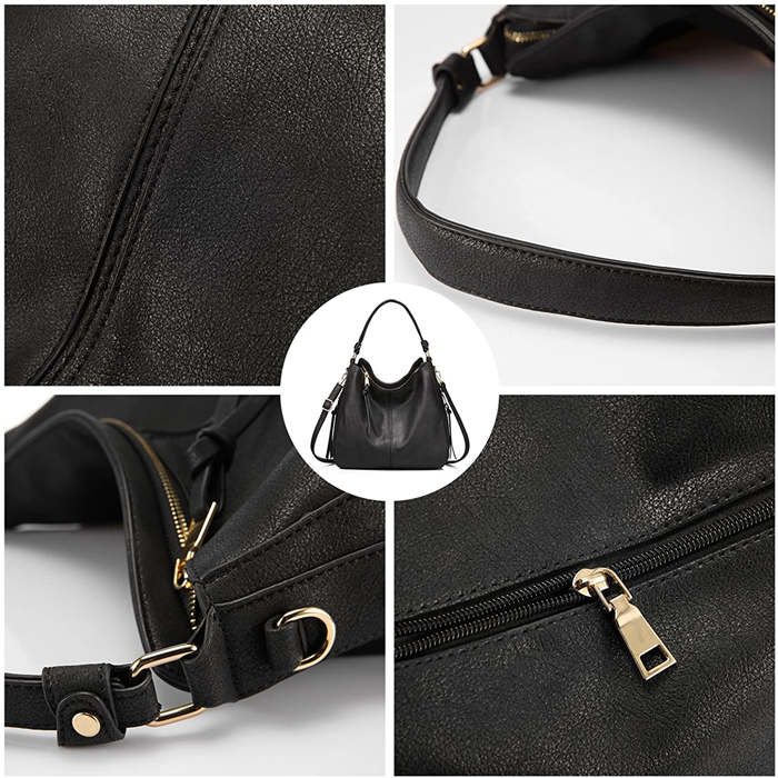 Beakey Handbags for Women Large Designer Ladies Hobo bag Bucket Purse Faux Leather-Black