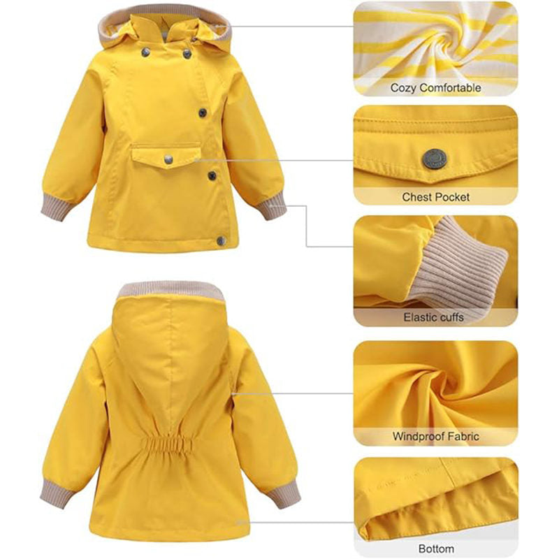 Beakey Kids Rain Jacket with Removable Hood Windproof for Spring Fall-Yellow