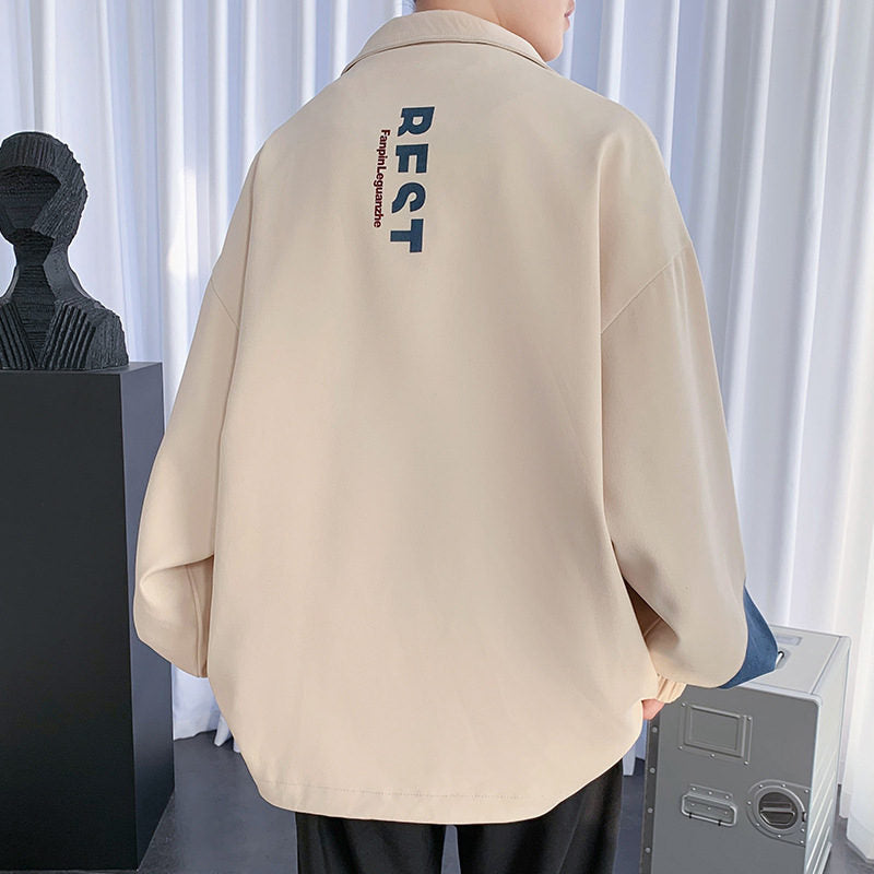 Beakey Mens Harajuku Jacket with Zipper Letter Print Oversized Streetwear