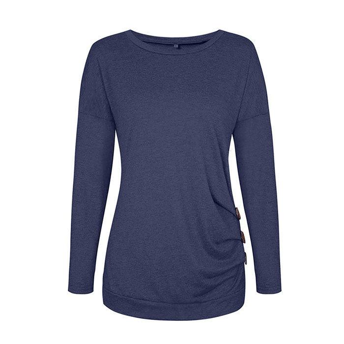 Beakey Women's Casual Long Sleeve Round Neck Loose T Shirt Blouse Tops-Navy-88041