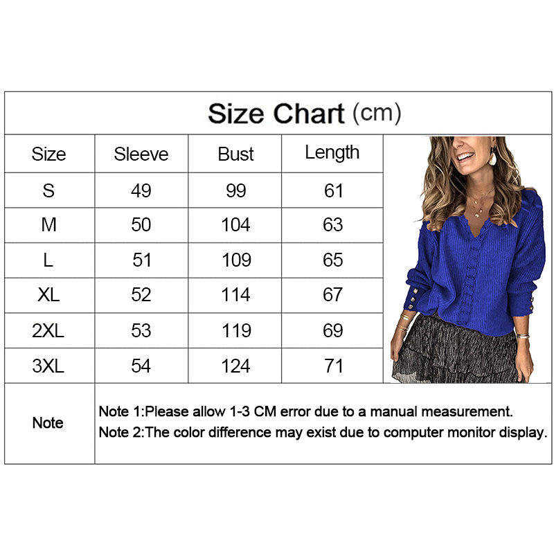 Beakey Womens Pullover Sweater Lace V Neck Long Sleeve Button Top-Royal Blue