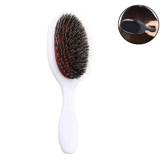 Beakey Boar Bristle Hair Brush Anti-frizz for Curly Fine Tangled Hair-WhiteRed