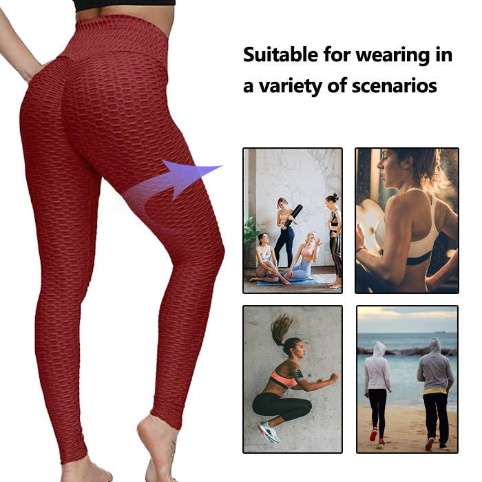 Beakey Women's High Waist Yoga Pants Leggings -Red