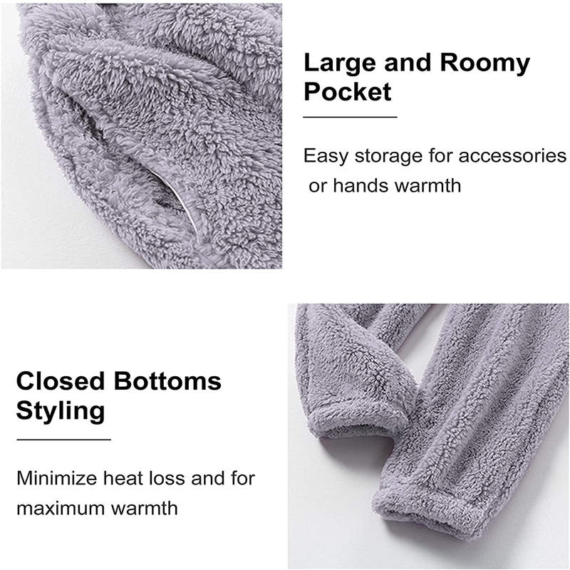 Beakey Womens Coral Fleece Oversized Pajamas Set-Grey