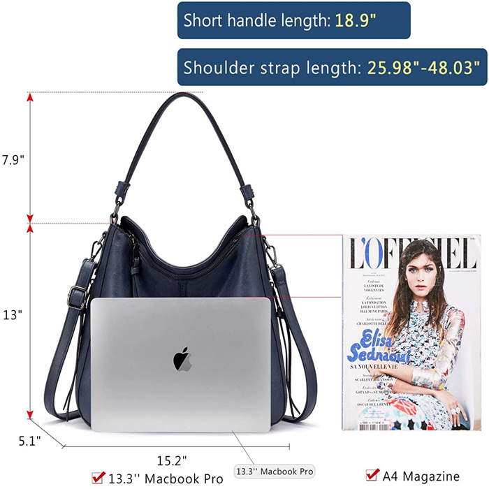 Beakey Handbags for Women Large Designer Ladies Hobo bag Bucket Purse Faux Leather-Darkblue