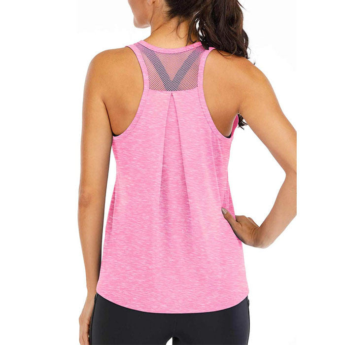 Beakey Workout Tops For Women Loose Fit Mesh Backless Quick-drying Vest-Pink-202088