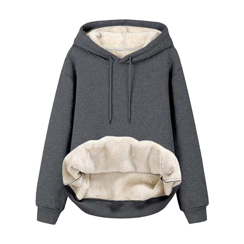 Beakey Ladies Winter Warm Fleece Lined Pullover Casual Hooded Sweatshirt-Grey