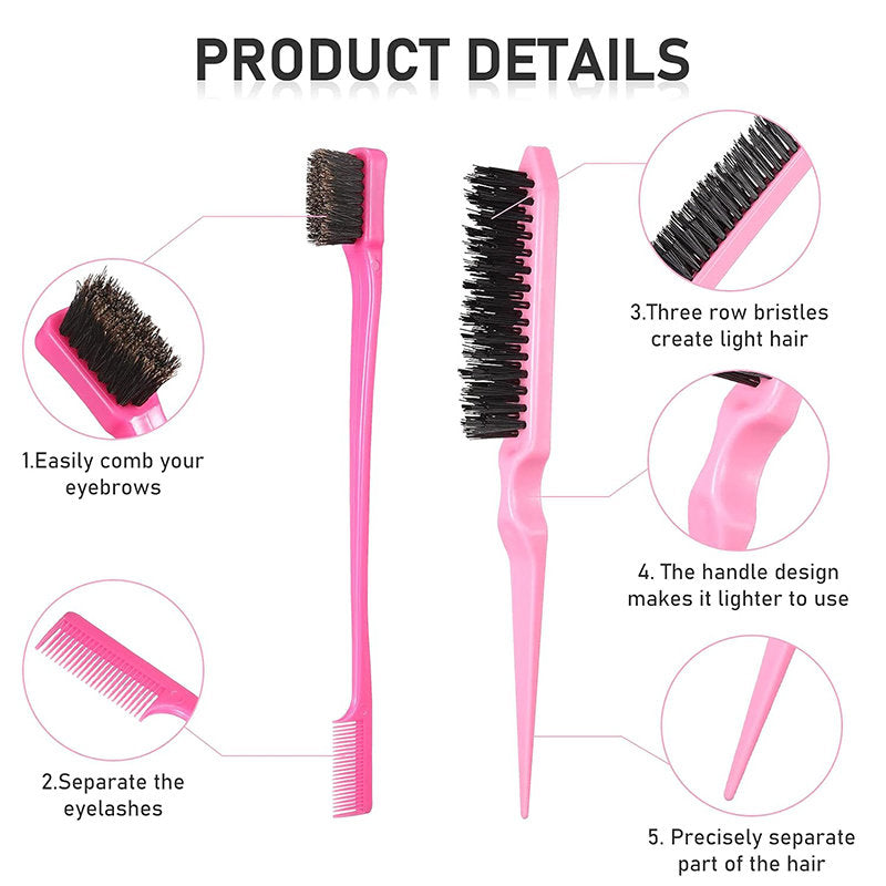 Beakey 12 Pcs Hair Brush with Rat Tail Combs Duckbill Clips for Women Girls-Pink