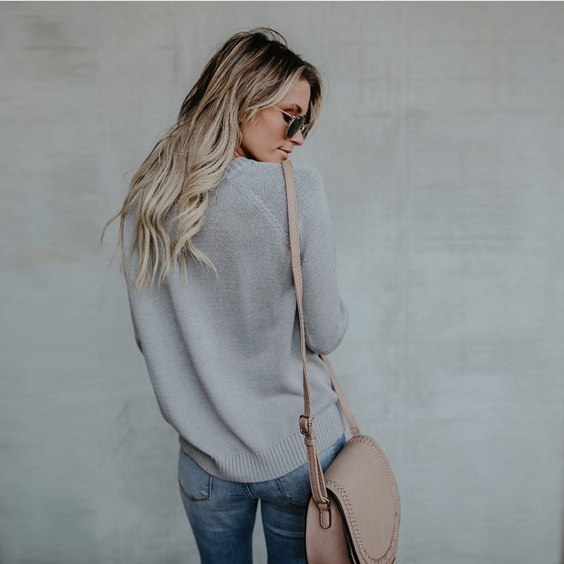 Beakey Women's Long Sleeve Pullover Sweater CrewNeck Cute Heart Knit Sweater-Grey