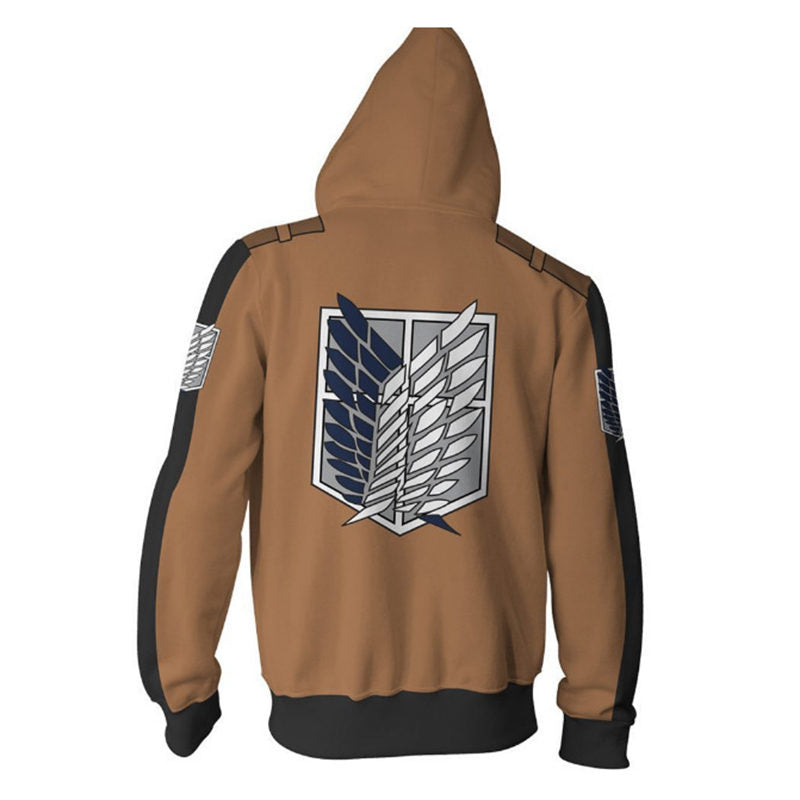 Beakey Fashion Print Hoodie Unisex Zip up Jacket for Anime Lover Cosplay-Khaki