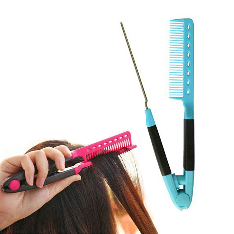 Beakey Flat Straightening Comb V-Shaped Hair Brush Hairdressing Tool-Light Blue