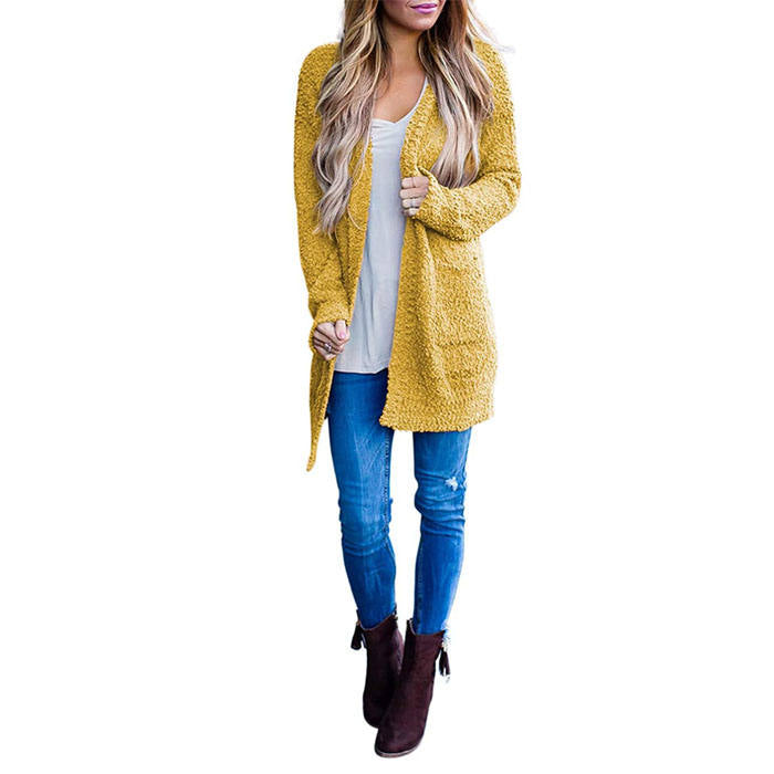 Beakey Women's Winter Long Sleeve Soft Chunky Knit Sweater Cardigan Outwear-Yellow-YL1305