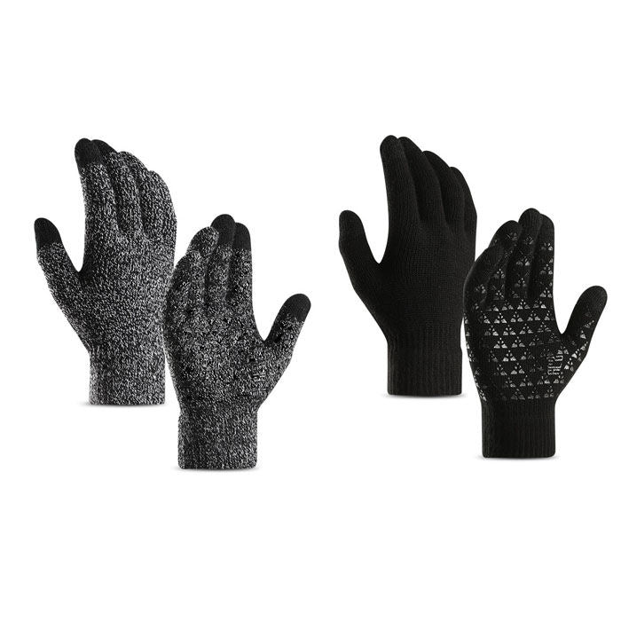 Beakey Winter Man Gloves Upgraded Touch Screen Anti-Slip Silicone Gel Elastic Cuff Thermal-Black+Black White-DZ32