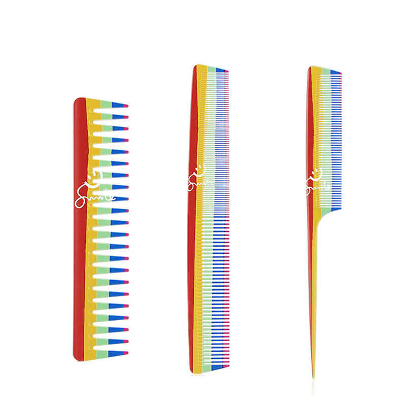 Beakey 3 Pcs Rainbow Hair Combs Anti-Static Wide Fine Tooth for Women Men