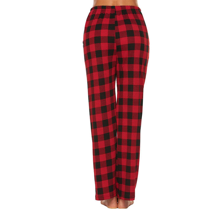 Beakey Women Lounge Pants Comfy Pajama Bottom Stretch Plaid Drawstring Bottoms Pants-Red-SP127