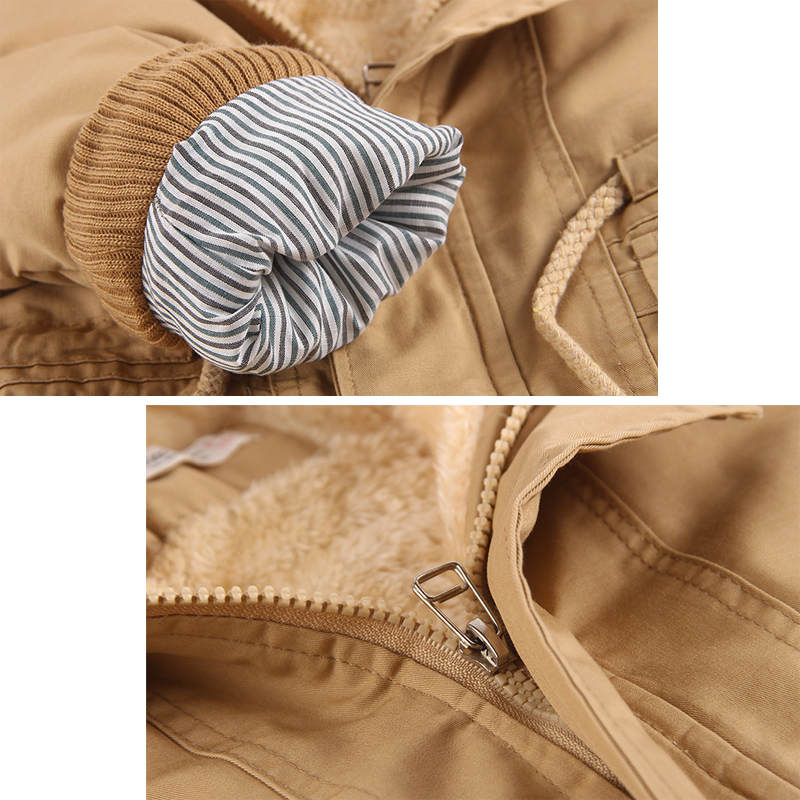 Beakey Kids Winter Jacket with Hood & Pockets Fleece Lining Outwear-Beige