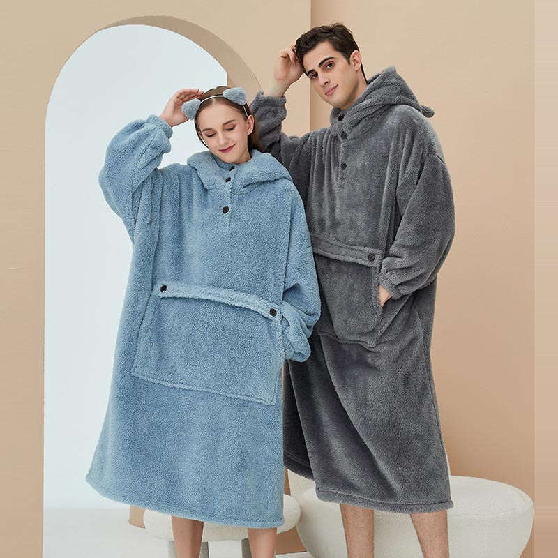 Beakey Hoodie Plush Pajama Set for couple-Haze Blue