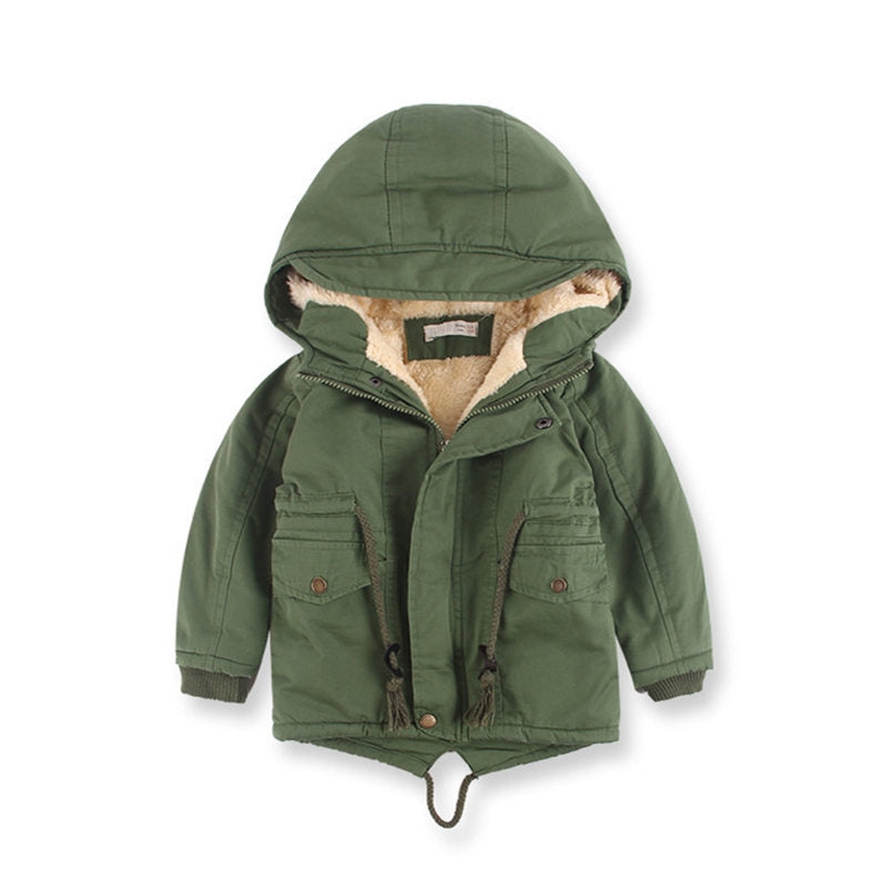 Beakey Kids Winter Jacket with Hood & Pockets Fleece Lining Outwear-Army Green