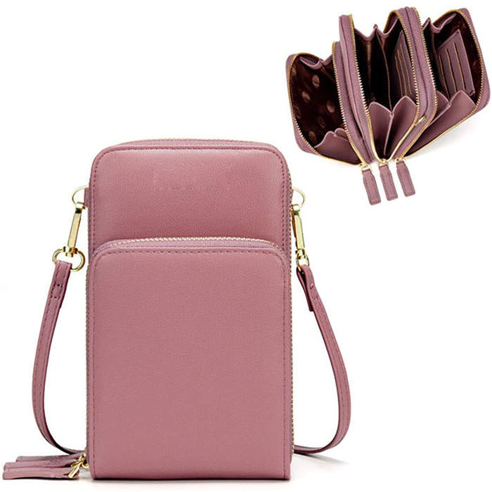 Beakey Crossbody Phone Bag for Women Small Shoulder Bag Cell Phone Wallet Purses and Handbags with 14 Credit Card Slots-Pink