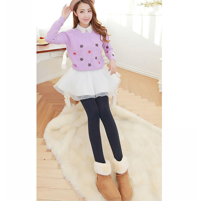 Beakey Winter Warm Fleece Lined Elastic Leggings Pants for Women-Navy Blue