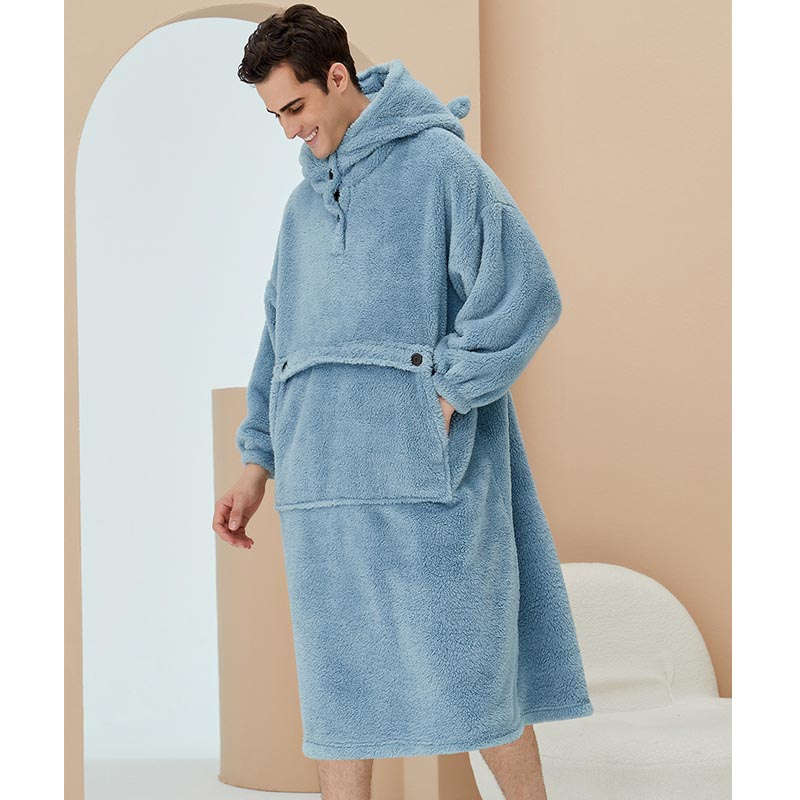 Beakey Hoodie Plush Pajama Set for couple-Haze Blue