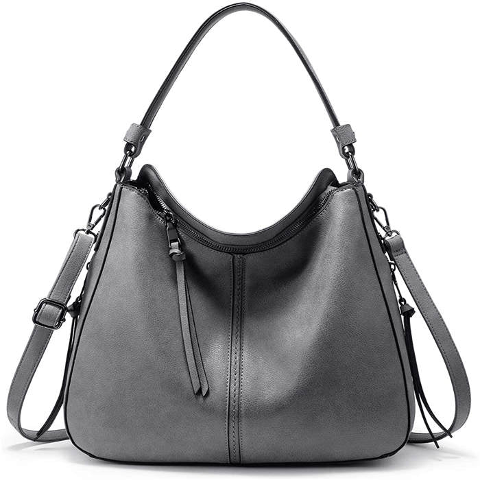 Beakey Handbags for Women Large Designer Ladies Hobo bag Bucket Purse Faux Leather-Grey