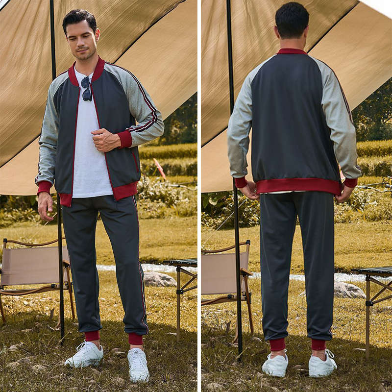 Beakey Mens Tracksuits Set Long Sleeve Full Zipper Jacket and Jogging Pants-Red