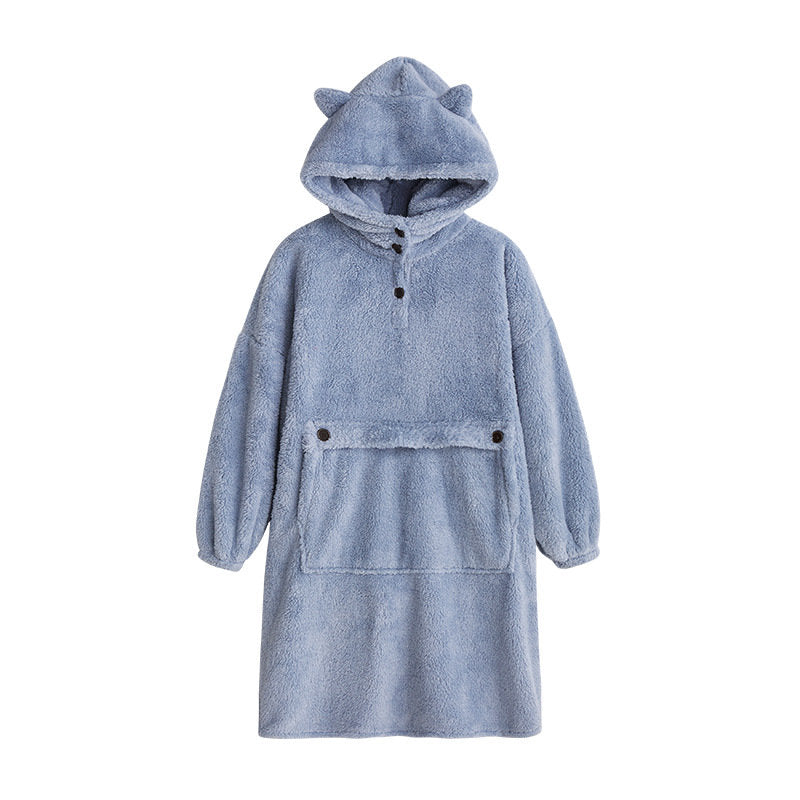 Beakey Hoodie Plush Pajama Set for couple-Haze Blue