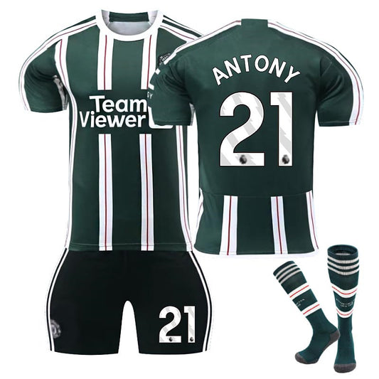 Beakey Red Devil Man Utd Away Jersey ANTONY #21 Soccer Jersey Kids Adult 3Pcs Jersey Kits