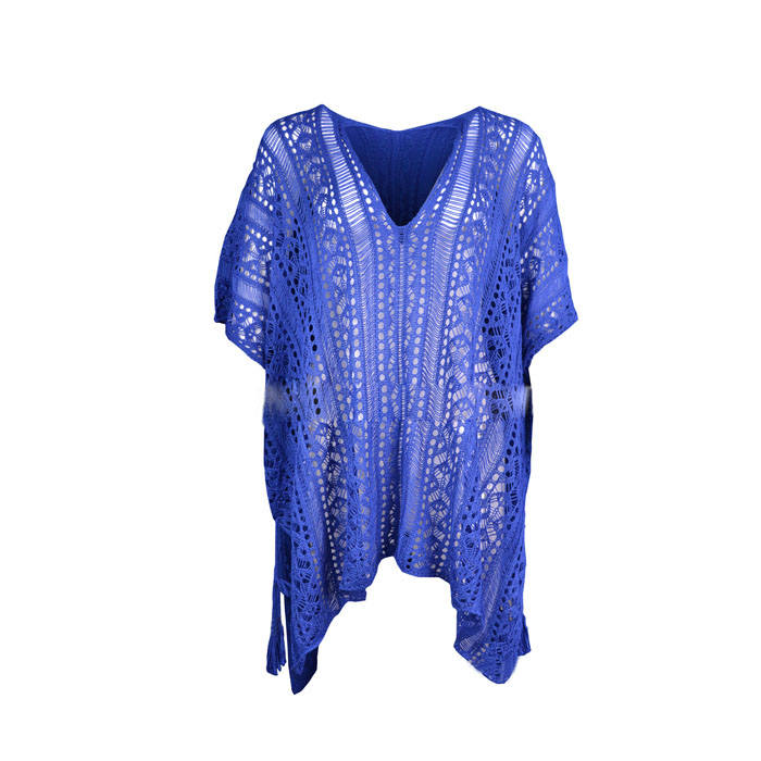 Beakey Women's Swimsuit Beach Bikini Loose Blouse Knitted Blouse Stylish Beach Cover up-Royal Blue