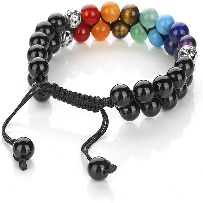 Beakey Bead Bracelet 7 Chakras Healing Crystals Bracelet Stone Beads Double Layer Bracelets-Black Agate Bracelet
