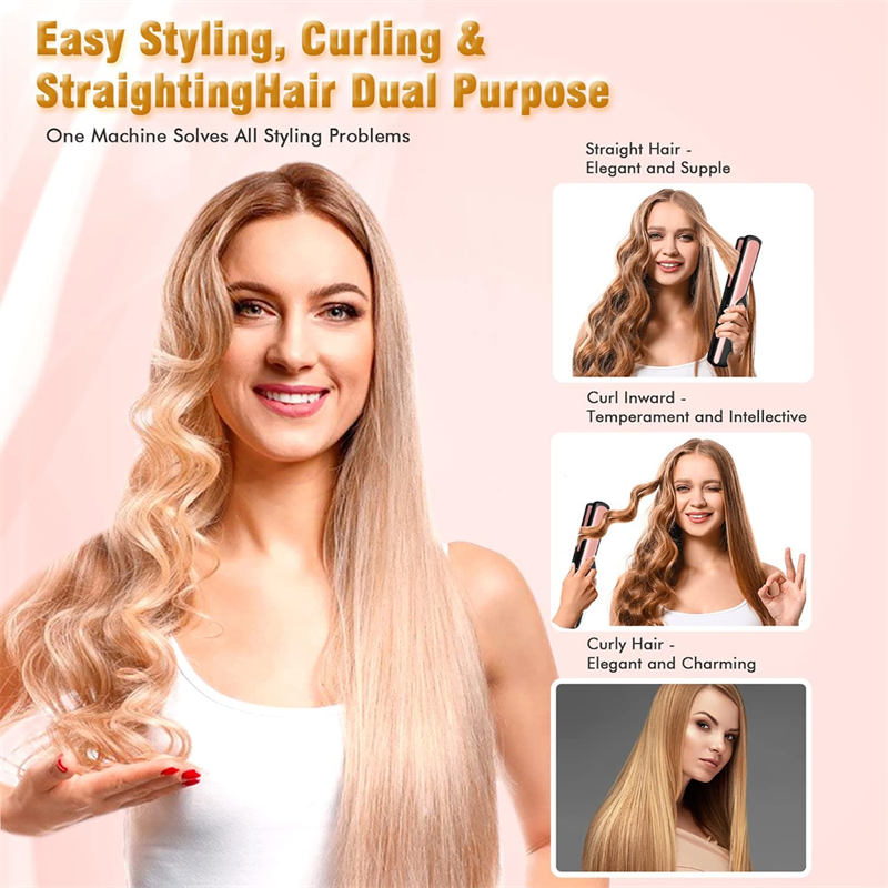 Beakey 2-in-1 Cordless Curler Straightener Negative Ion Get Frizz-Free-Black