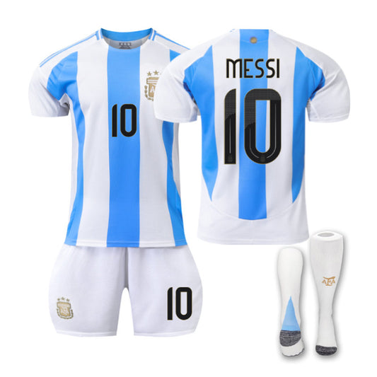 Beakey MESSI #10 Argentina Home Jersey Soccer Jersey Kit Football T-shirt Set for Adult Kids