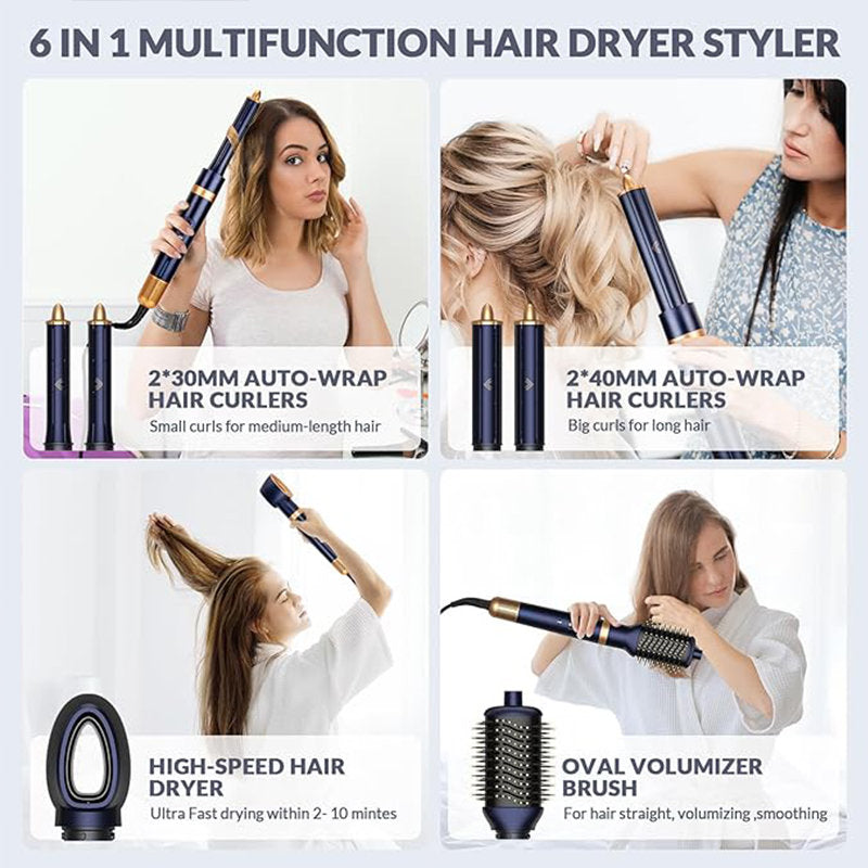 Beakey 6 in 1 Hair Dryer Brush Negative Ionic with Curlers for Fast Drying